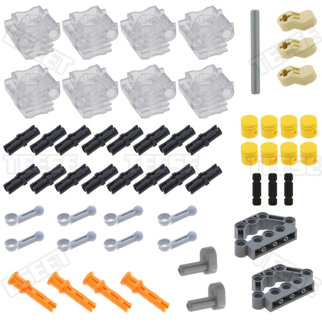 TEESE Technic Set for Compatible with LEGO Technic Bulk Blocks for MOC Technic Projects 55-Piece 8-Cylinder Motor, Parts, (Random Color)