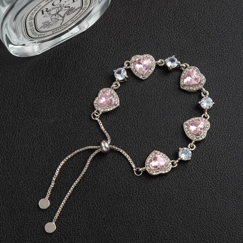 Pink Heart Zircon Adjustable Pull Bracelet Light Luxury Niche Fashion Jewelry For Women