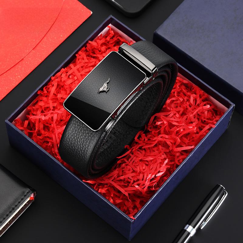 

Ремни для мужского бизнеса Автоматическая пряжка Ремень из воловьей кожи первого слоя Подарочный ремень 130cm