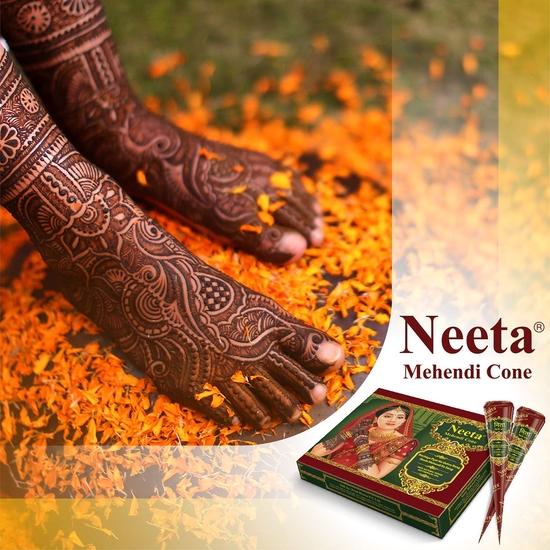 Neeta Mehendi Kegel für die Hand 12 Stück in 1 Schachtel (Packung mit 8) Braut-Mehndi-Kegel Natürlicher Mehendi-Kegel für Hochzeit, Rötlich-braune Farbe