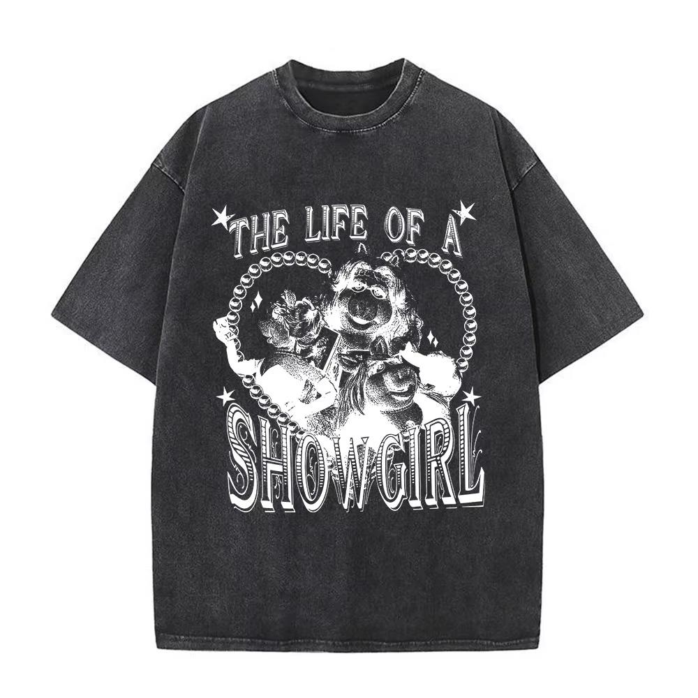 The Life of A Showgirl Album Merch Tshirts Fan Gifts Mens Women Clothing Vintage Washed Cotton Oversized Short Sleeve T Shirts
