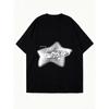 Oversized T Shirt Black Star Graphic Print With Text Casual Wear For Women