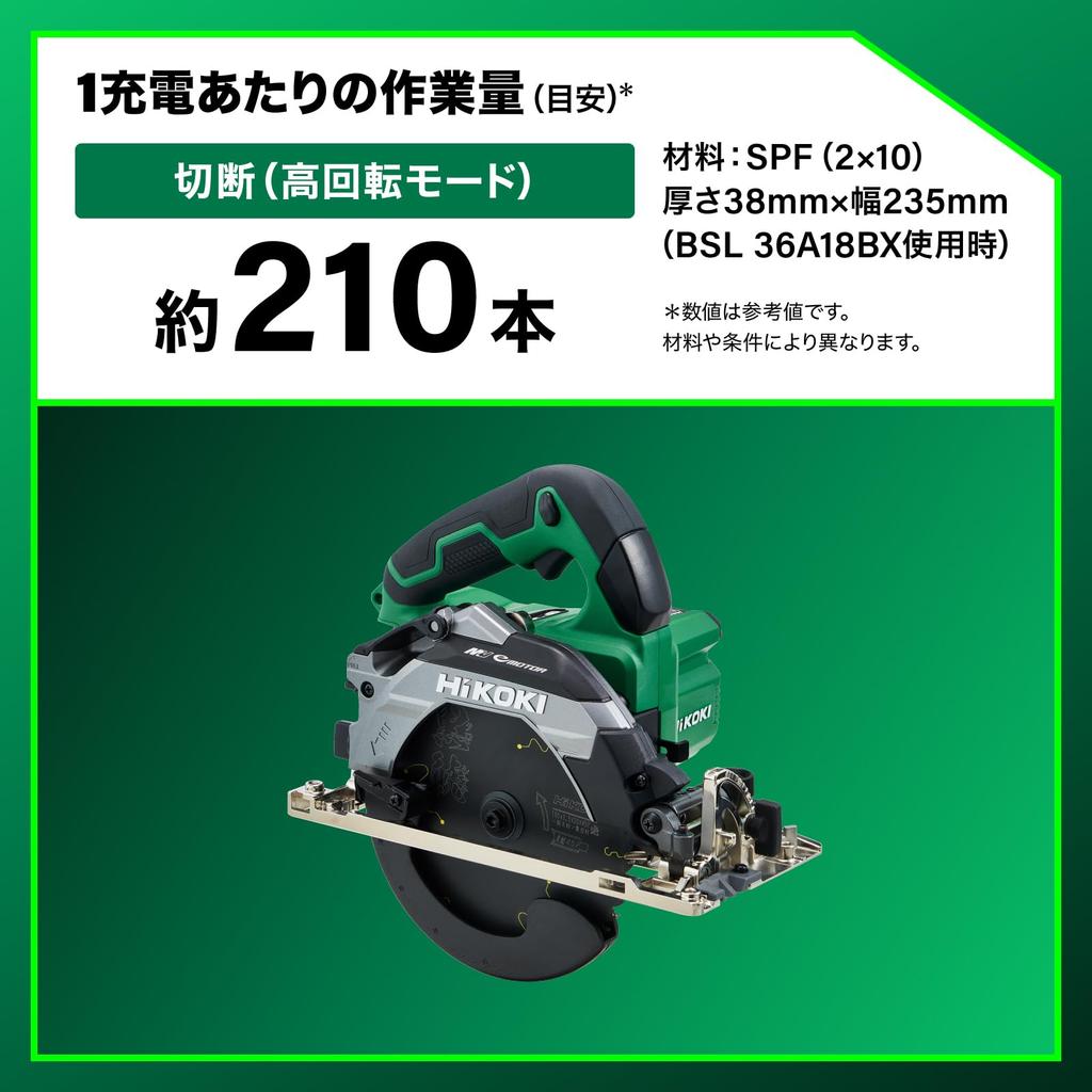 HiKOKI 36V Cordless Circular Saw C3606DB with 165mm Saw 4 System and Black Shachi Tip Saw (XPSZ) Blade, Charger, Cases,