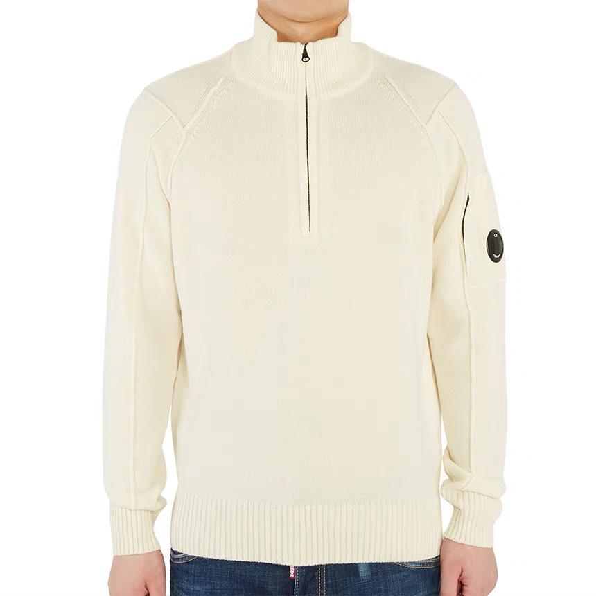 CP COMPANY A/W Styl dla Par Z mikrosoczewkami Okrągły dekolt Jednolity kolor Półzamek Dzianina