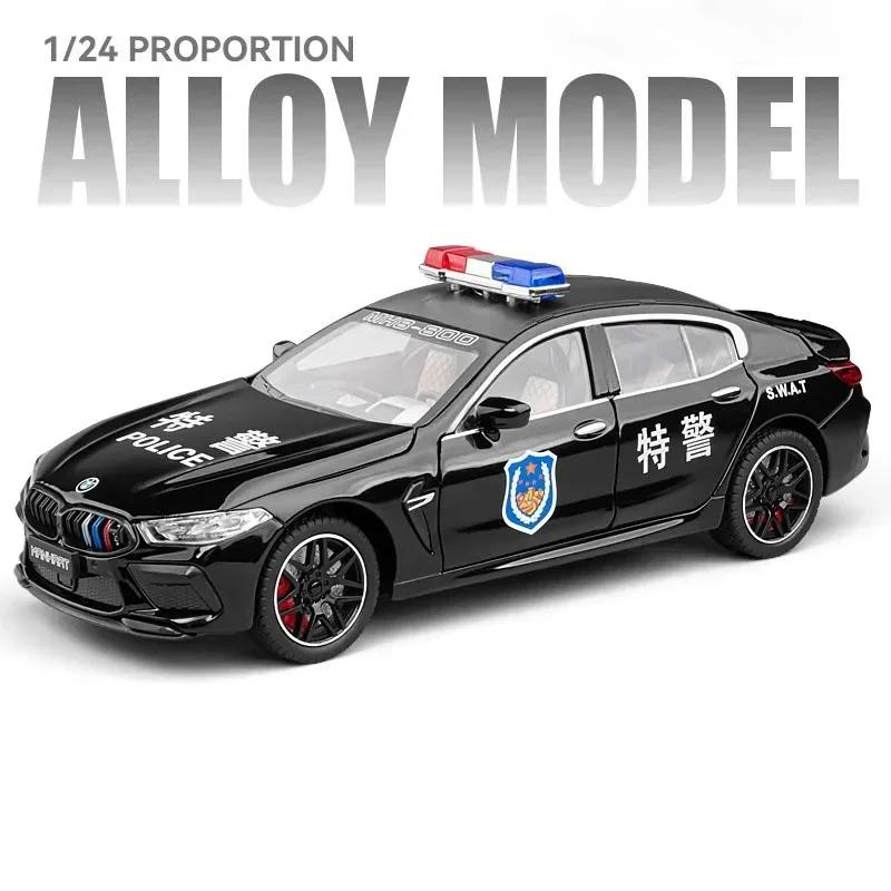 

1:24 M8 Игрушечная модель полицейской машины Сплав Литье под давлением Открывающиеся двери Световая музыка Машинки с инерционным механизмом Модели Подарки на день рождения для детей чёрный