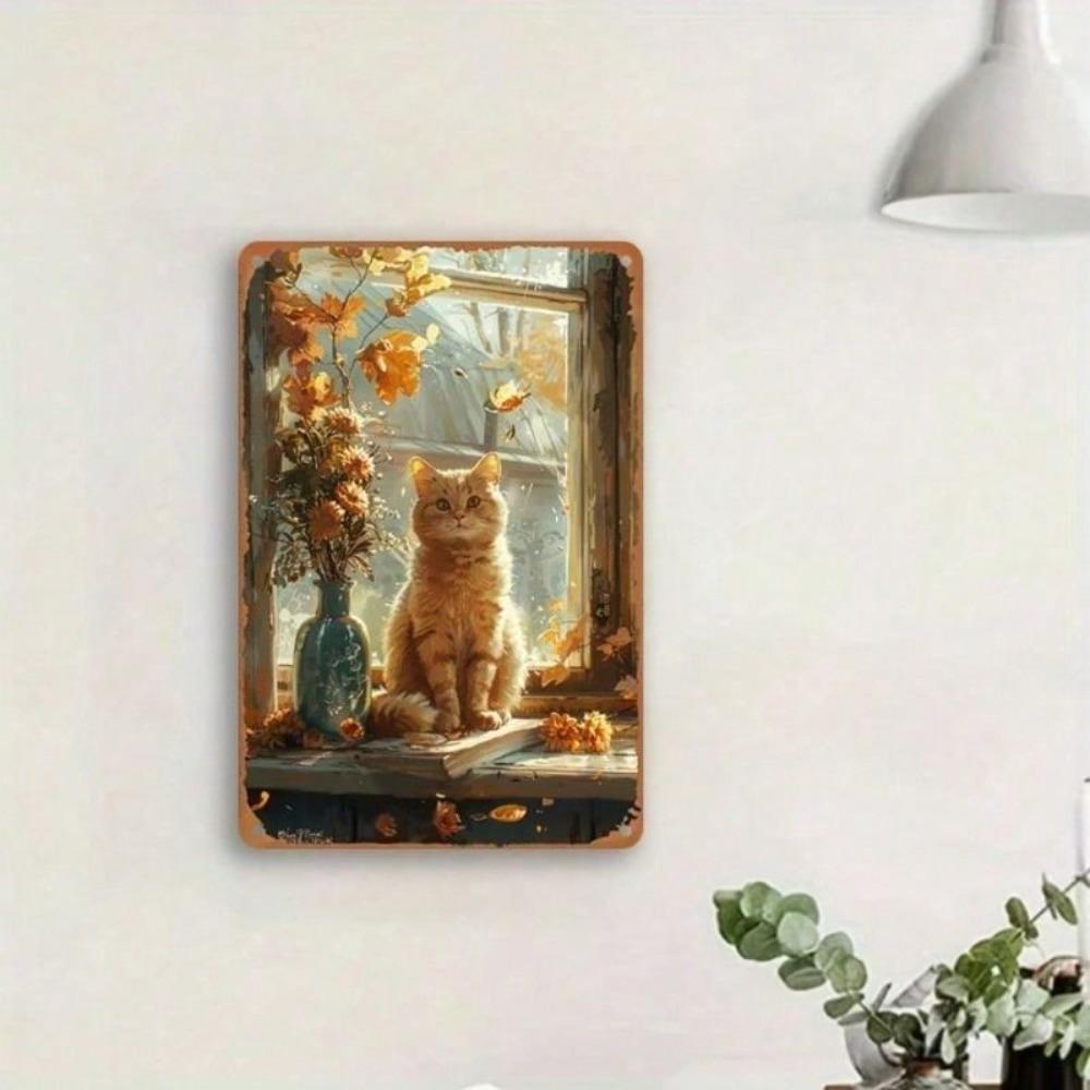 Poster Metallico Vintage Gatti d'Autunno Arte Murale Rustica per Soggiorno