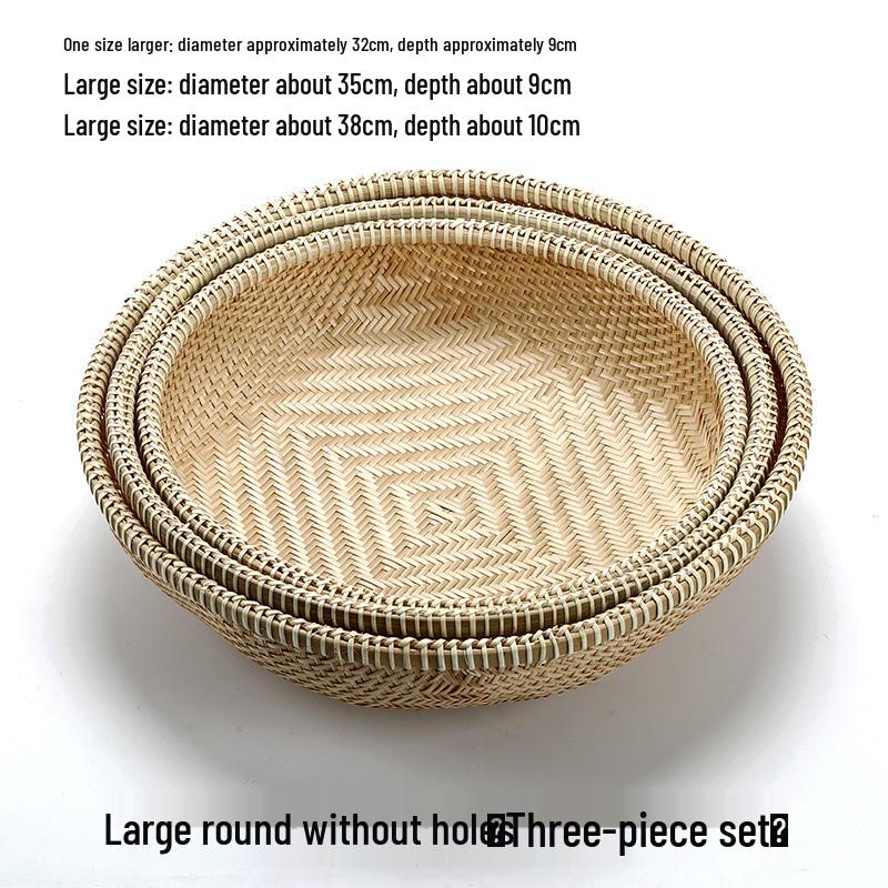 Handmade Bamboo Woven Basket for Fruits and Snacks - Round Living Room Storage Tray