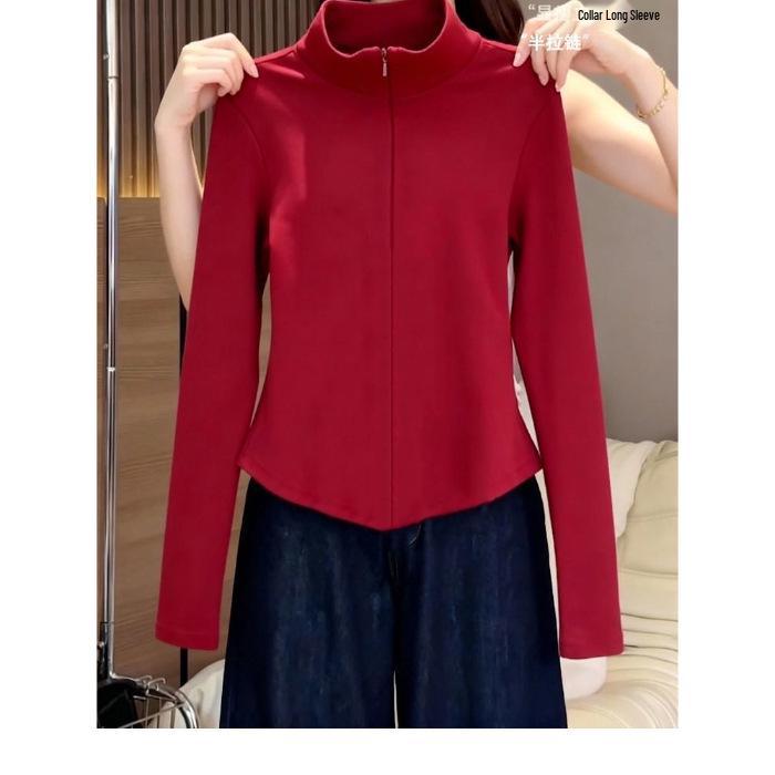 

2026 Red Stand-Up Collar Half-Zip Slimming Winter Base Layer S красный
