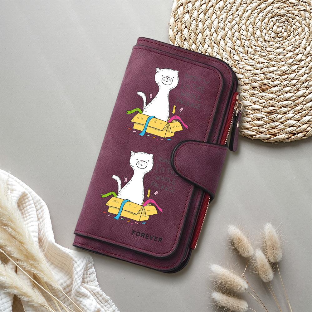 Cute Cat Print Women Long Wallet Fashion Portable PU Leather Card Holder Forever Daily Purse