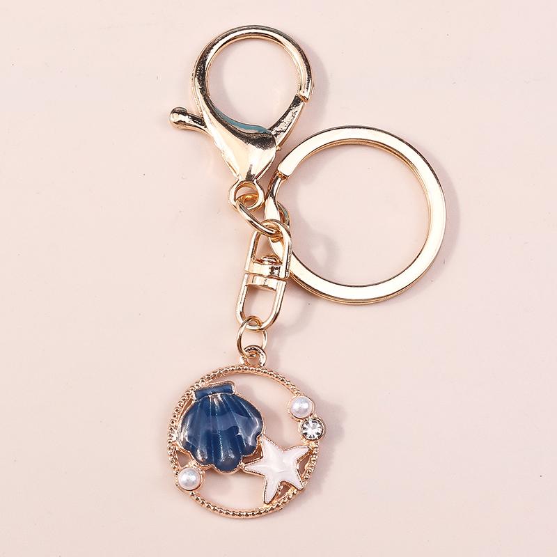 Fashion Enamel Marine Life Keychain Cute Starfish Shell Pearl Key Rings for Women Men Car Key Bag Pendant Charms Jewelry Gift
