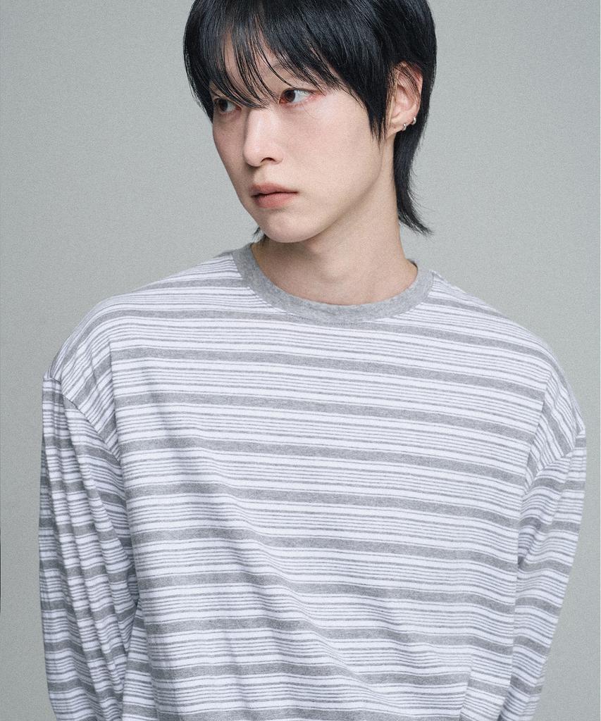 Mubeun Multi-Stripe Long Sleeve T-Shirt Gray