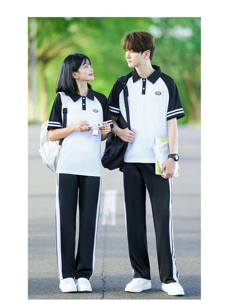 College Style Black Baseball Jacket Set for Students – 3-Piece Autumn Sports School Uniform