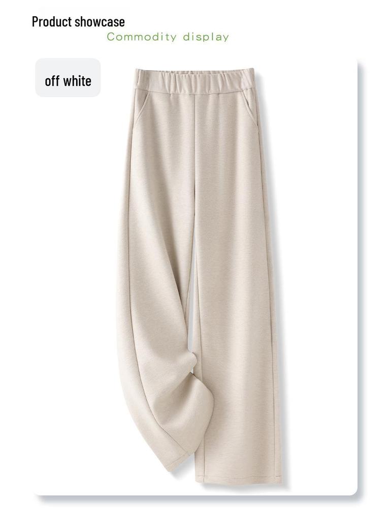 2024 Women's Gray Wool Wide-Leg Pants: Soft, Fleece-Lined, Thickened for Autumn/Winter