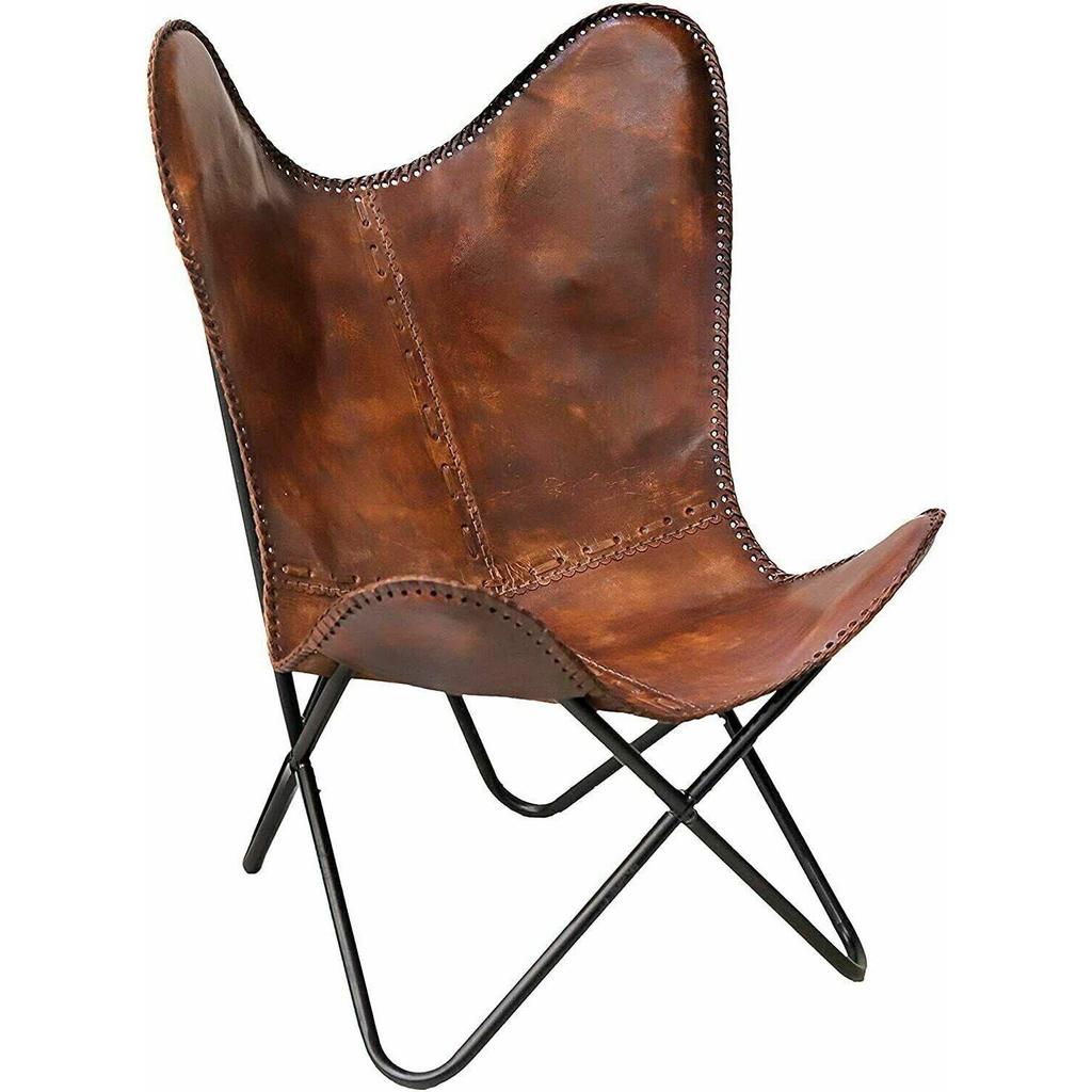Vintage Buffalo Leather Handmade Butterfly Chair Sleeper Seat Folding Arm Chair