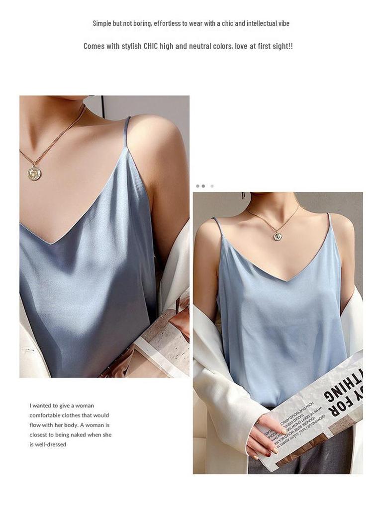 Damen Einseitiges V-Ausschnitt Seidensatin Camisole - Innen- und Außenbekleidung