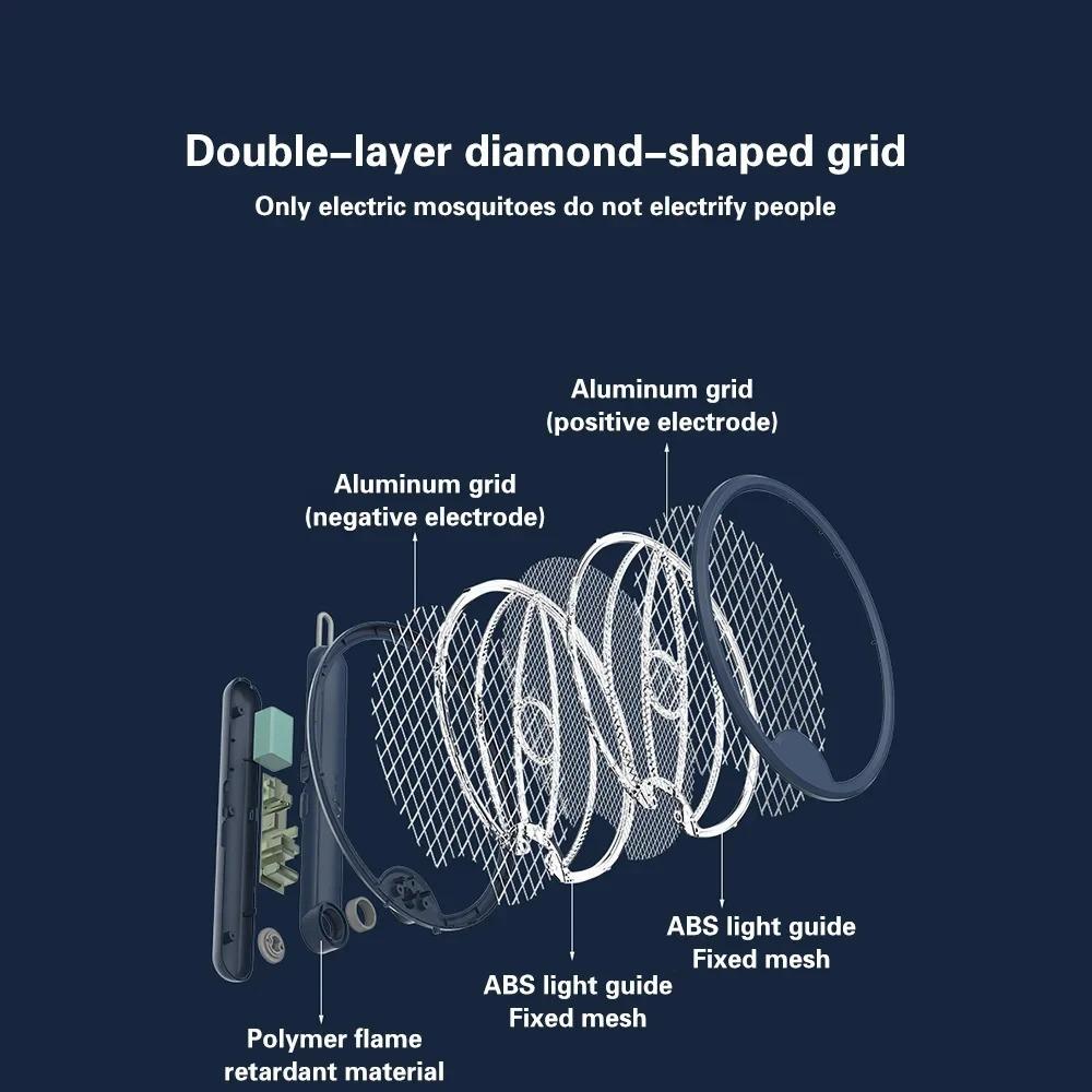 Electric Mosquito Swatter 3000V Foldable USB Rechargeable Handheld Bug Zapper with UV Light Trap for Indoor Outdoor Pest Control