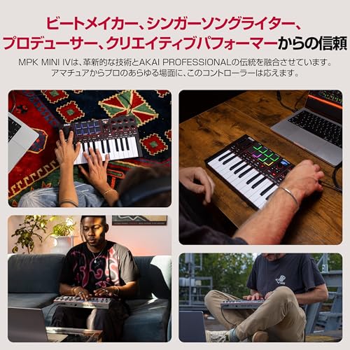Akai Professional MPK Mini IV USB-C MIDI Keyboard Controller for Beginners and Music Producers – Features MPC Drum Pads, 360° Knobs, Pitch & Modulatio