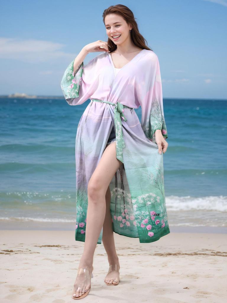 2025 Women's Rayon Print Sun Protection Holiday Cardigan & Beach Cover-up