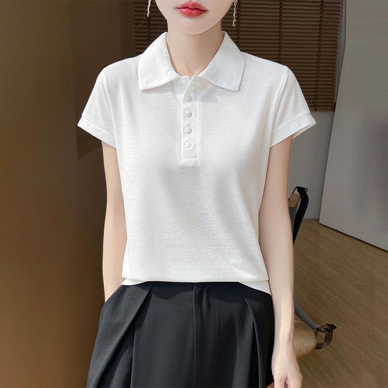 New Summer Women's POLO Collar Shirt Short Stylish T-shirt Thin Base Shirt Reduce Age and Make It Look Slim and Short Sleeves