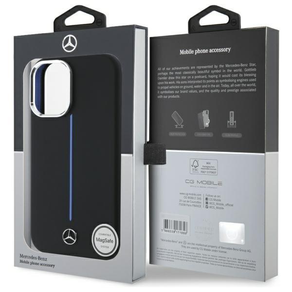 Mercedes Mehmp16S23Sumbk Iphone 16 6.1  Czarny/Black Hardcase Silicone Blue Stripe Magsafe