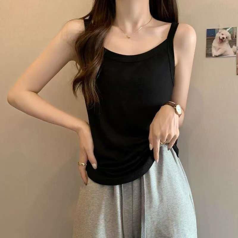Slightly Chubby MM Summer Ice Silk Camisole Set: White Vest Top with Armpit Coverage