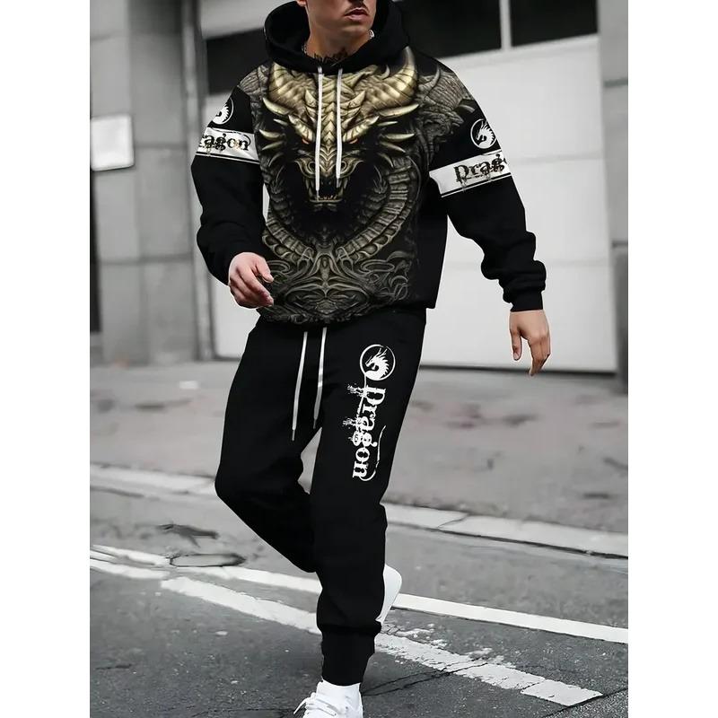 Autumn Cool Dragon 3D Printed Hoodie Suit Men Sweatshirts Sweatpants Casual Fashion Two Piece Tracksuit Set Jogging Tracksuit