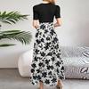 Women's Fashion Casual Belt Short Sleeve Round Neck Print Stitching Elegant Temperament Dress