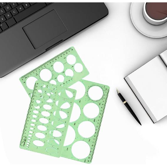 4PCS Circle Template, Plastic Circle and Oval Measuring Templates, Formwork Drawings Templates (Clear Green)