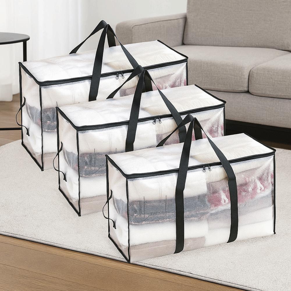 2Pcs Large Capacity Transparent Storage Bag Double Zipper Moving Luggage Bags  Travel