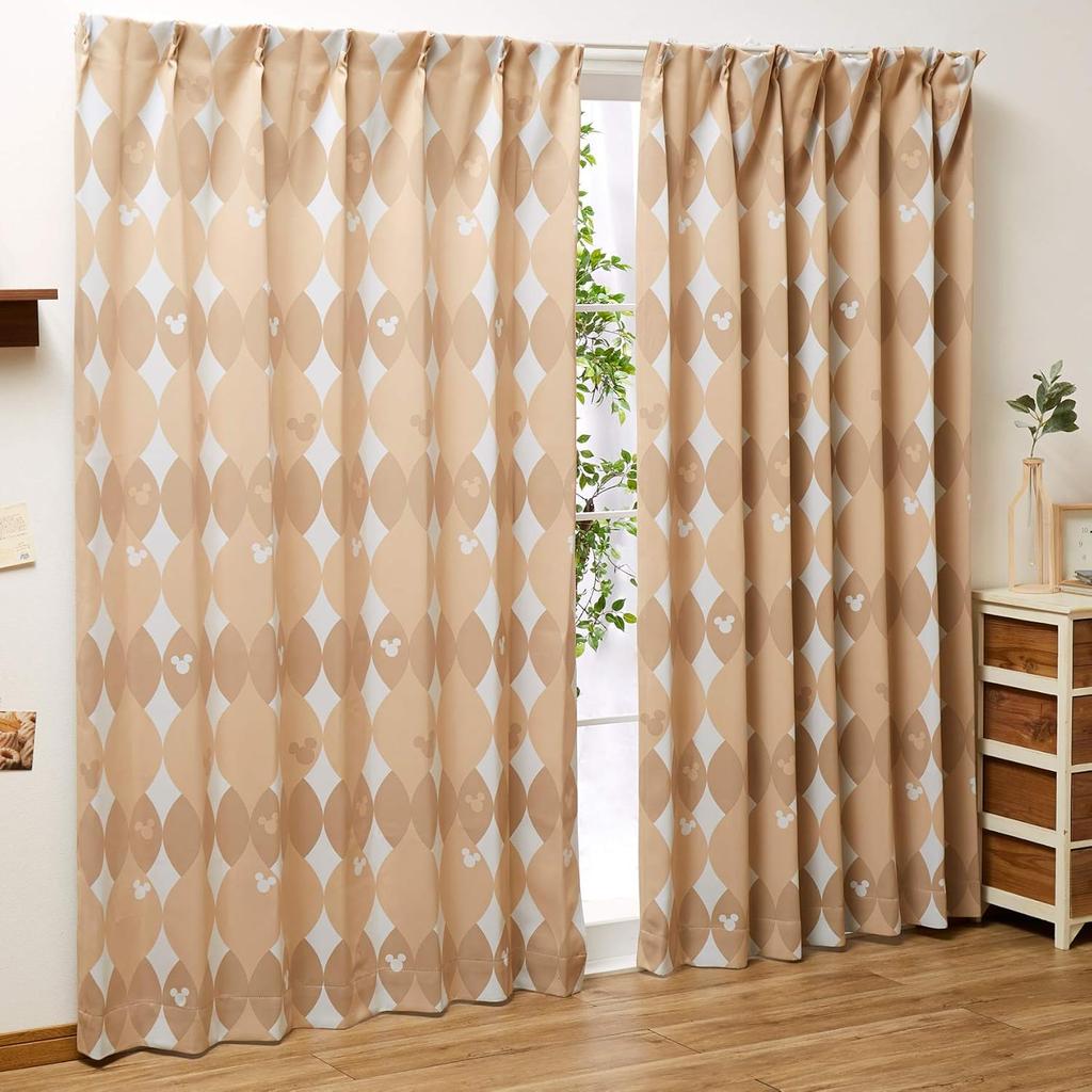 Disney Mickey Mouse Level 2 Blackout Set of 100 X Nordic Curtains, 2, 135cm, Style, Brown, SB-422