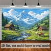 2D Plane Dolomite Mountains Church Lake Background Fabric Polyester Material Suitable for Indoor Use