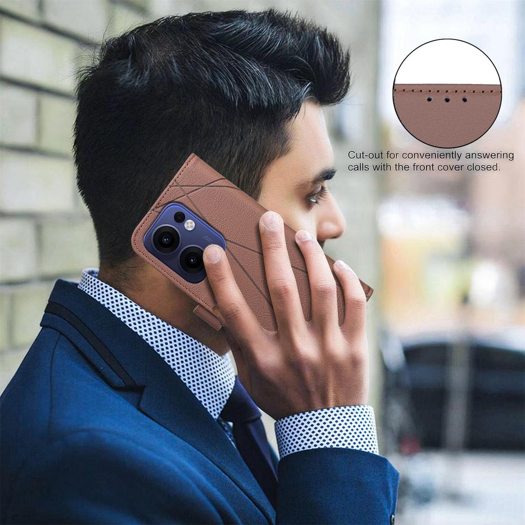 For Oppo Reno13 F 5G Case BINFEN COLOR BF35 Geometry Imprinted Leather Phone Cover RFID Blocking Wallet Stand