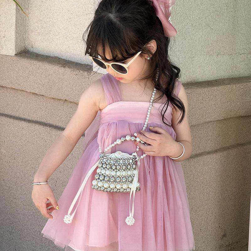 Modern Unisex Kids Mini Crossbody Bag In Vibrant Color Block With Pearls