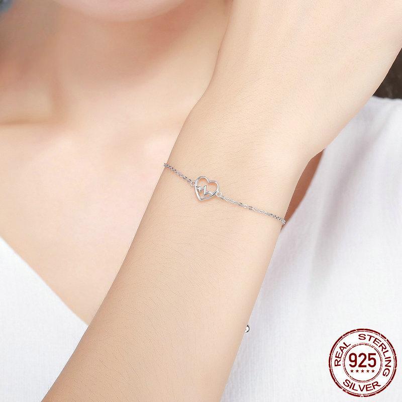 Sterling Silver S925 Basic Bracelet for Women ECG Pattern Personalized Silver Chain