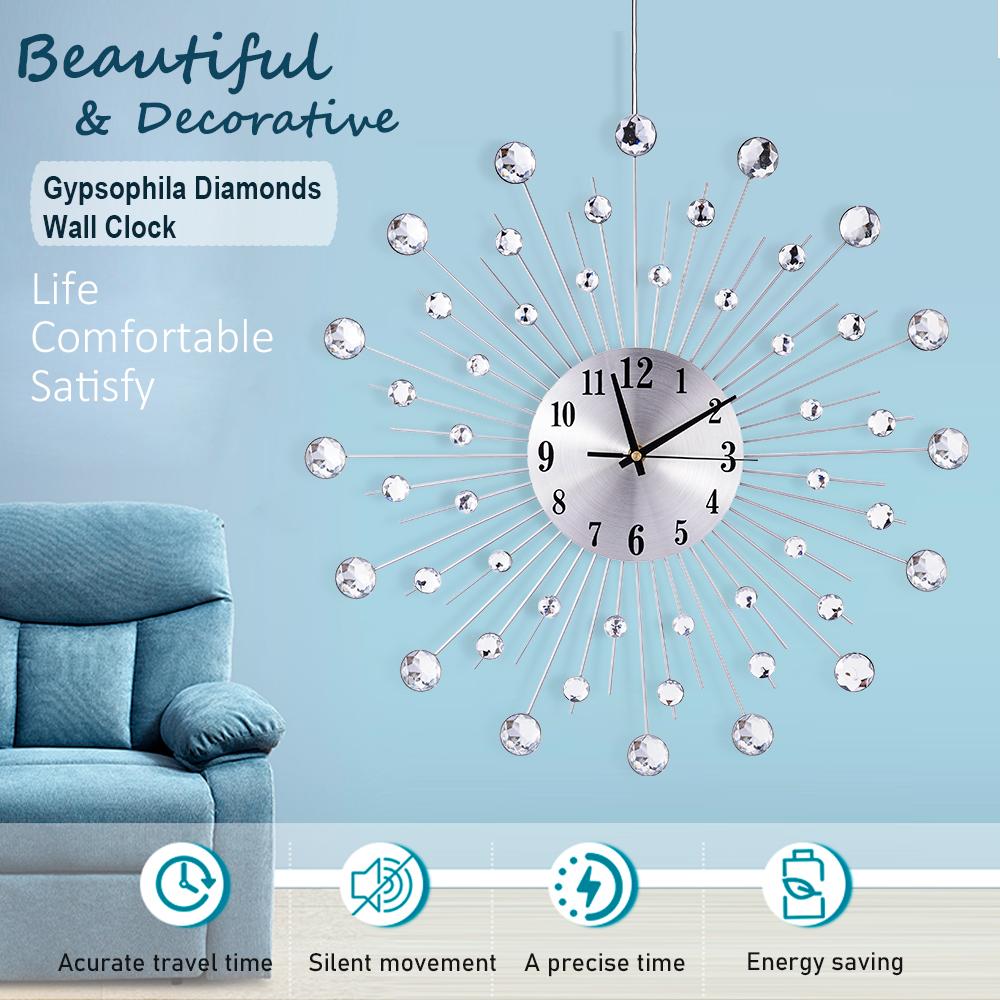 Gypsophila Diamond Fashion Wall Clock Wrought Iron Clock European Style Creative Decoration Clock Vintage Metal Art Wall Clock