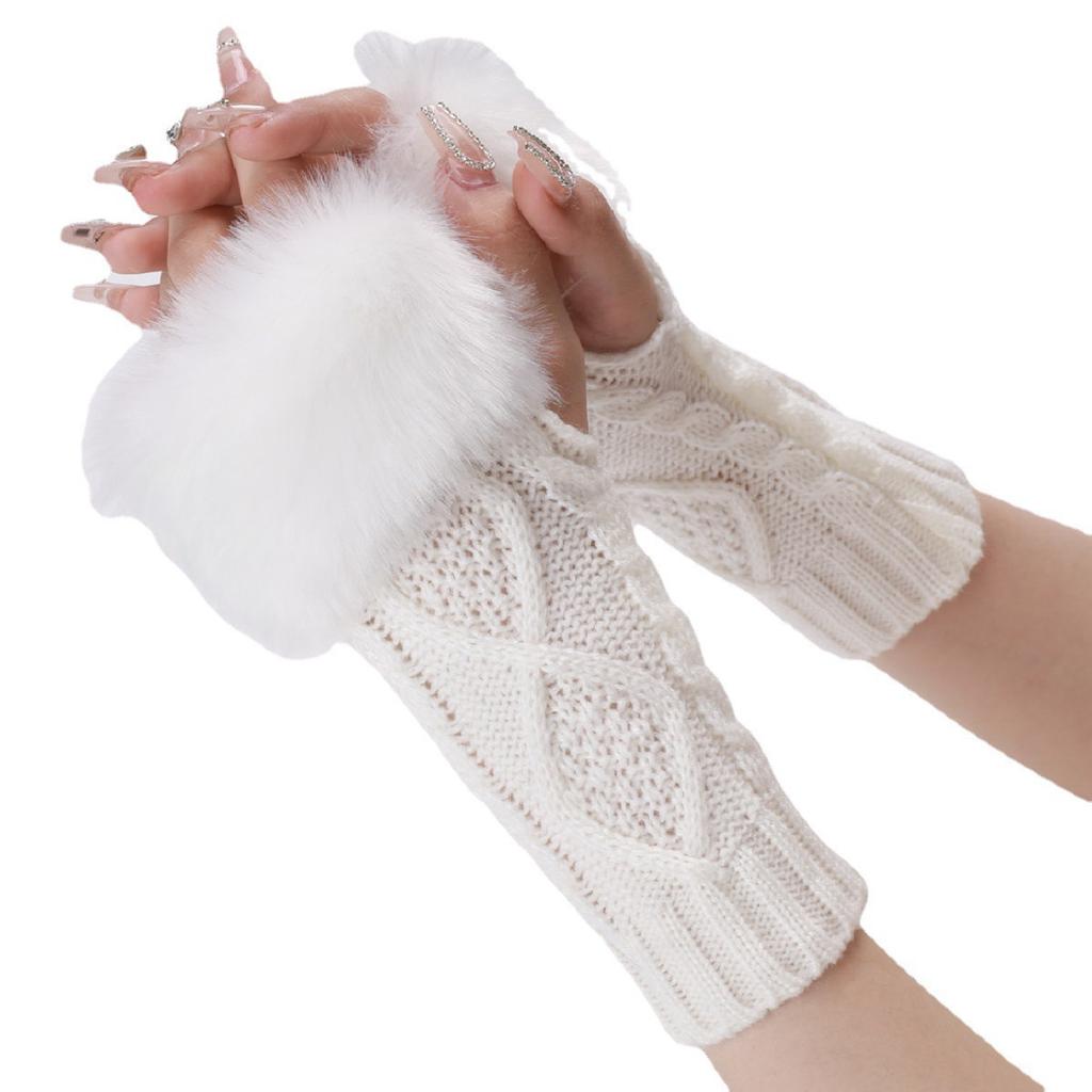 Diamond shaped Short Furry Gloves New Autumn and Winter Woolen Sleeves for Women Fake Sleeves Knitted Warm Fingerless Wrist Arm Sleeves