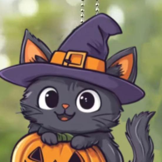 Halloween Car Rearview Mirror Charm Cartoon Bat/Cat/Ghost/Witch Acrylic Pendant 2D Flat Auto Interior Accessories for Cat Backpack Phone