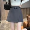Women's High Waist Irregular Midi Skirt: Black A-line, Hip-Wrapping, Petite Fit for Spring & Autumn 2025