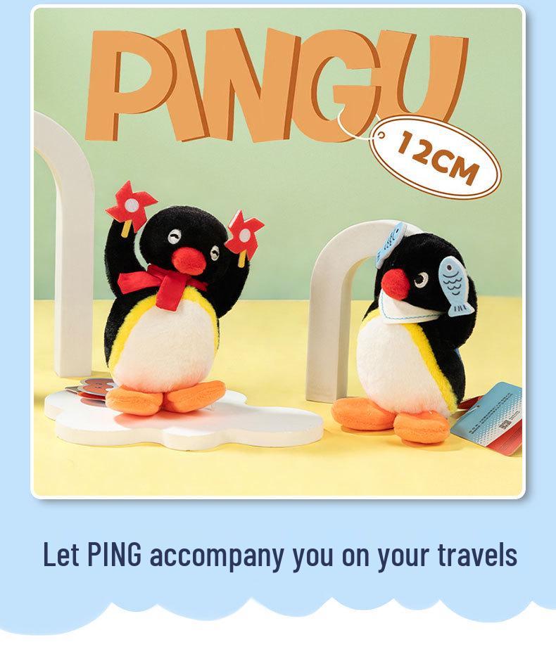 Genuine Pingu Penguin Head Tilt Plush Pendant - Cute Fish-Eating Backpack Charm