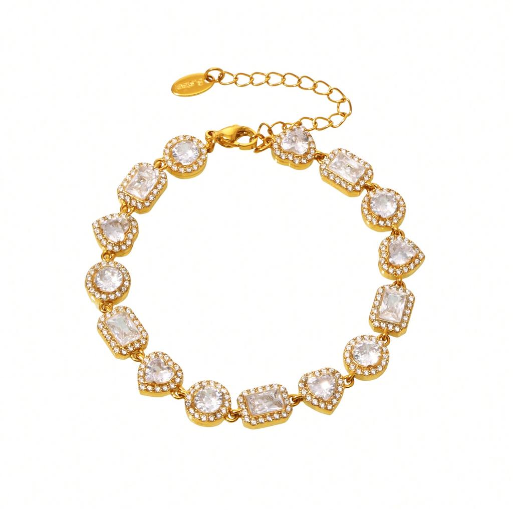 1 Pc Non Fading Stainless Steel Hand Inlaid Super Sparkling Geometric Zirconia Women's Starry Sky Bracelet Combination