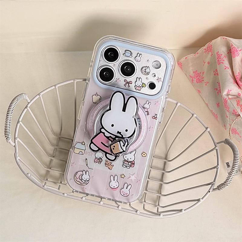 Little Rabbit Magnetic Cartoon Notebook Phone Case for iPhone 17/16 Pro Max/15 Pro - Girly Heart Design