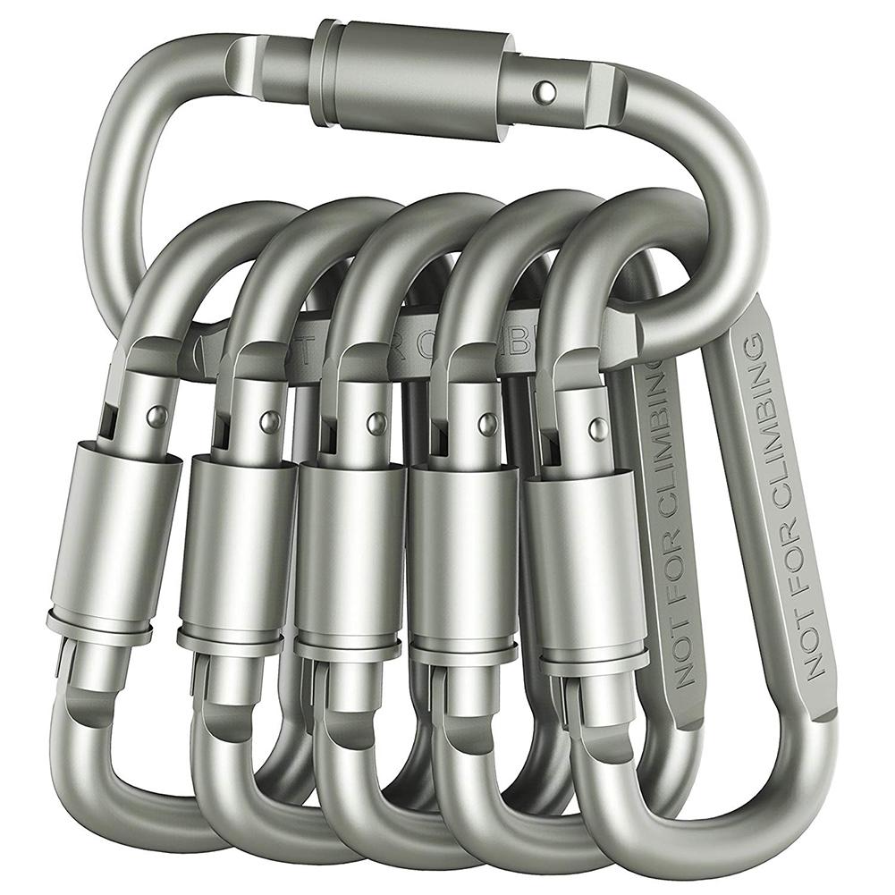 6pcs Survival D-ring Locking Carabiner Clip Set Screw Lock Hanging Hook Buckle Karabiner Camping Climbing Equipment