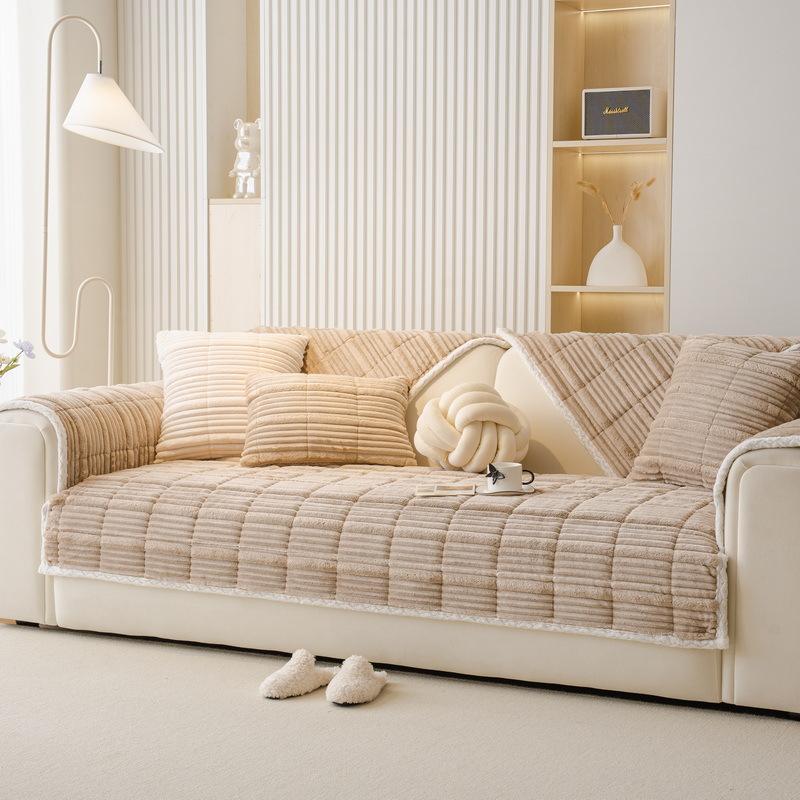 Cream Wind Milk Fleece Sofa Cushion Autumn And Winter Plush Seat Cushion Simple High-End Non-Slip Cover New Cover