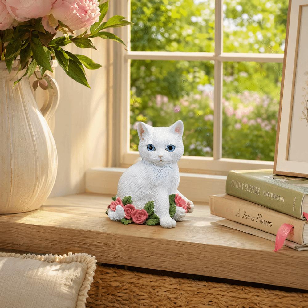 Stable Outer Coating Finish Resin Cat Figurine for Garden and Shelf Patio Garden Yard Ornament flower