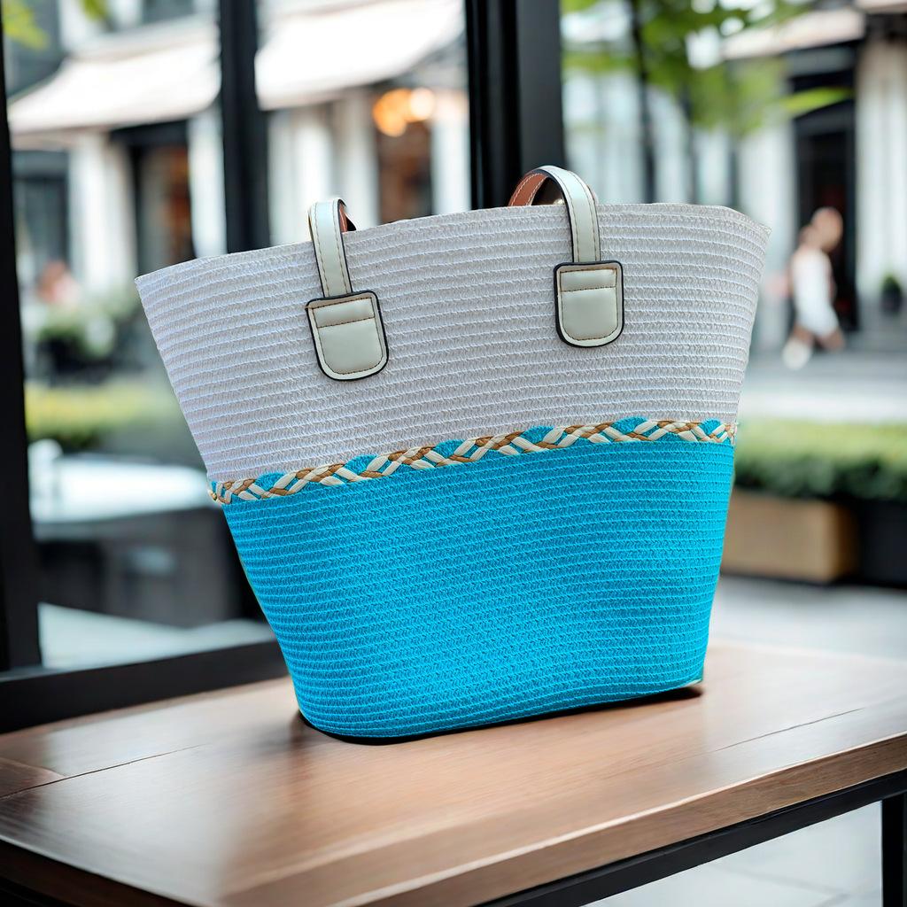 

Straw bag new beach seaside vacation wind large capacity shoulder bag синий