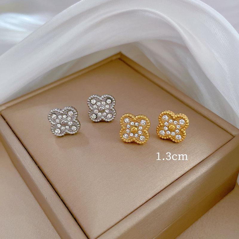 Full Diamond Lucky Grass Minimalist Stud Earrings Cold Men'S And Women'S Earrings Personality Temperament Banquet Earrings