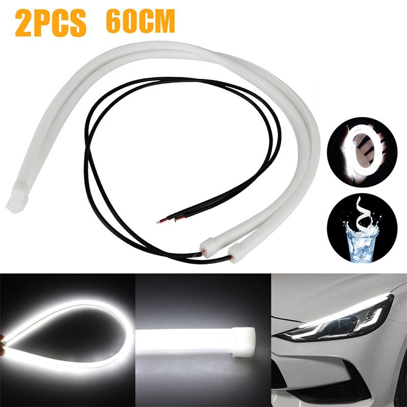 2 Pcs Drl 60Cm Led Strip Lights Daytime Running Lights Turn Signal Bulbs 12V Flexible Styling Headlight Fog Lamps White