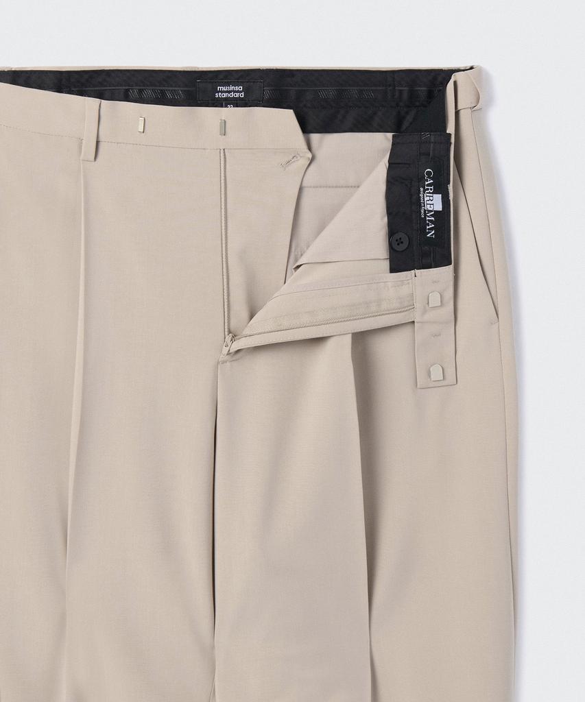 Musinsa Standard Light Plain One-Pleat Wide Hidden Elastic Waist Slacks [Light Beige]