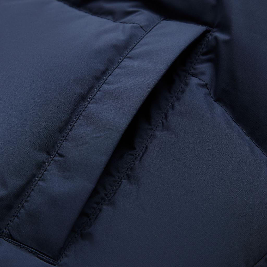 Li Ning Color Block Letter Stand Collar Short Zipper Long Sleeve Down Jacket Men outerwear Deep-Navy-Blue Lush-Green AYMU119-8