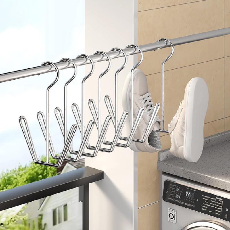 1/4Pcs Stainless Steel U-Shaped Shoe Drying Rack, Windproof, Quick-Dry, Space-Saving Wall-Mounted Hooks For Outdoor & Indoor Use